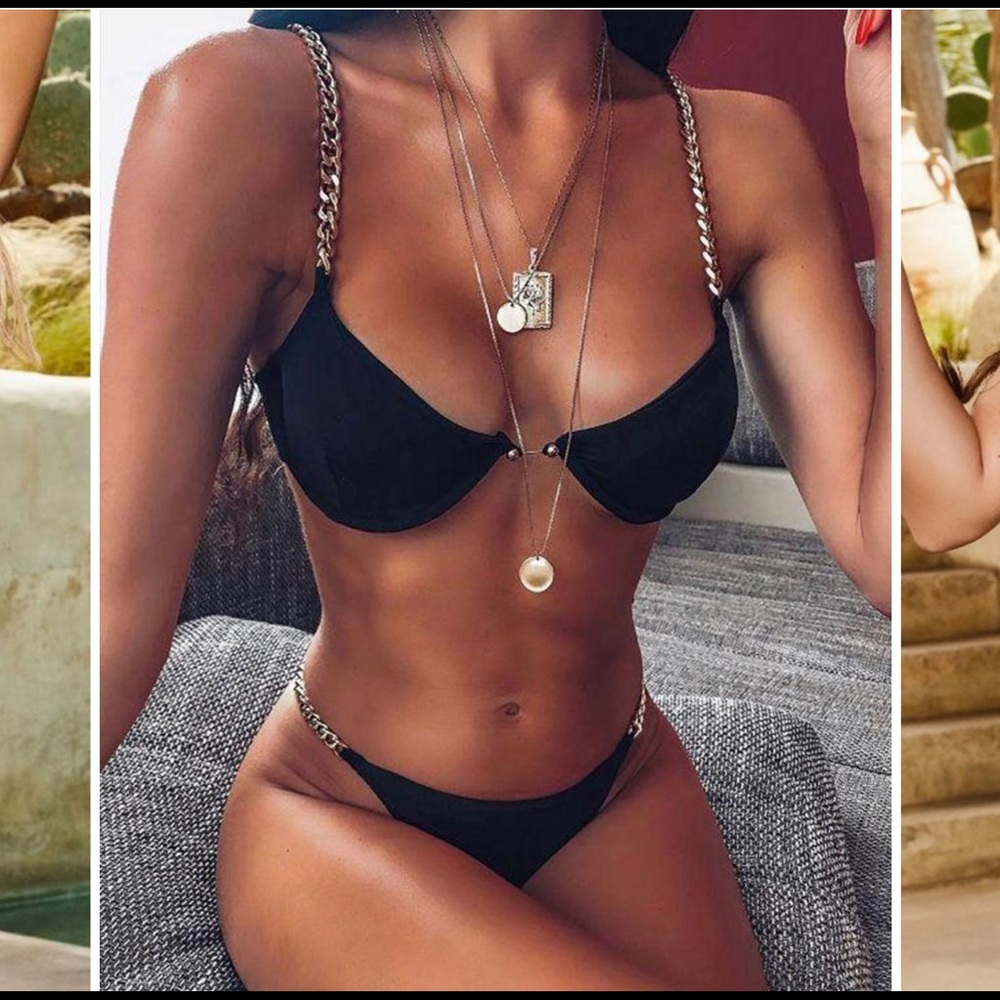 Chain Strap Two-Piece Bikini- black